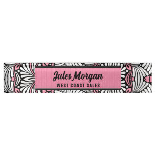 Placa De Nombre Hues femeninos en rosa, blanco y negro