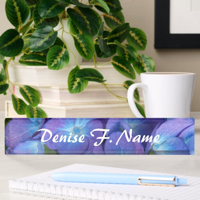 Placa De Nombre Hydrangea Azul Floral Personalizado