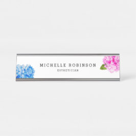 Placa De Nombre Hydrangea floral de la acuarela elegante