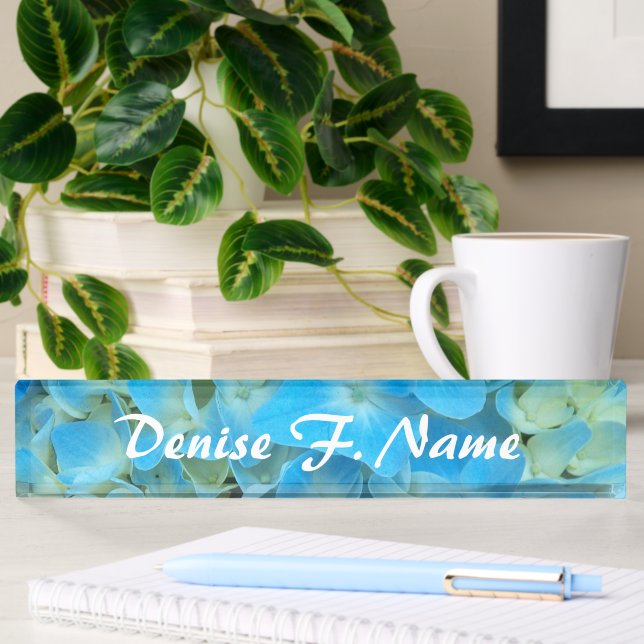 Placa De Nombre Hydrangea Francesa Azul Floral Personalizada