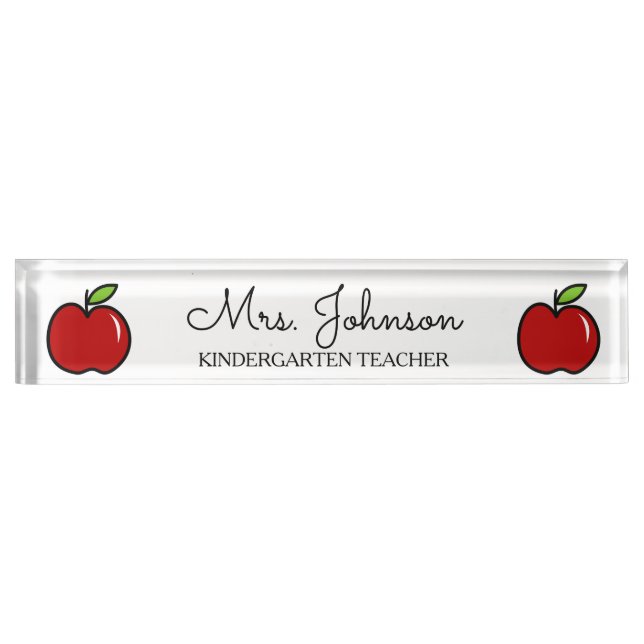 Placa De Nombre Icono personalizado de manzana roja para el profes (Anverso)