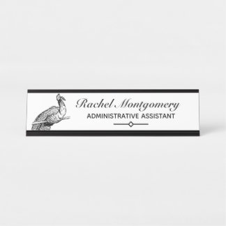 Placa De Nombre Ilustracion de pavo real| Personalizado