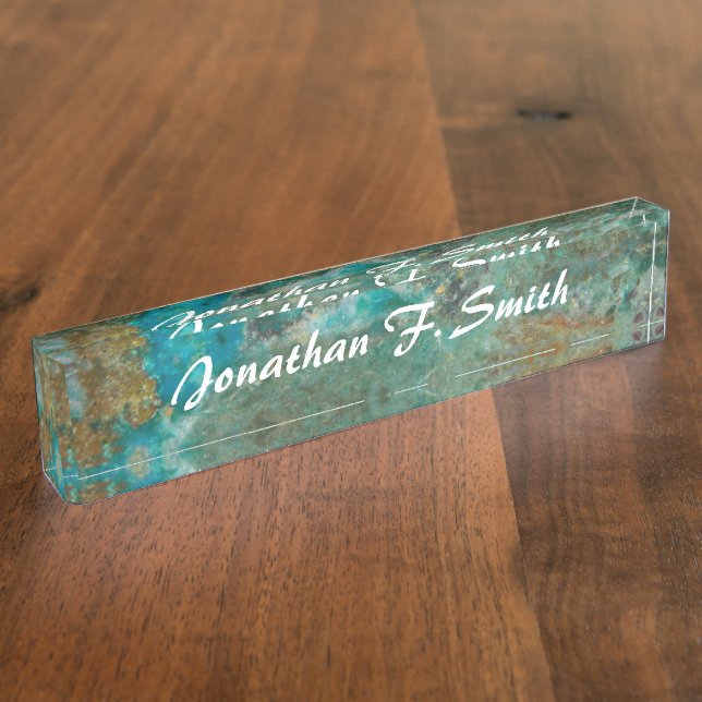 Placa De Nombre Imagen de Piedra de crisocolla azul personalizada (Lateral)