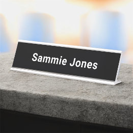 Placa de nombre impresa en negro para escritorio m