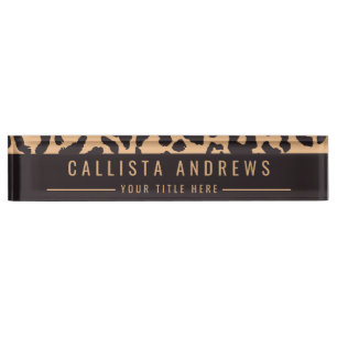 Placa De Nombre Impresión de animales modernos de leopardo de oro