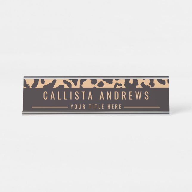 Placa De Nombre Impresión de animales modernos de leopardo de oro  (Anverso)