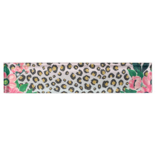 Placa De Nombre Impresión de leopardo de Purpurina floral color r
