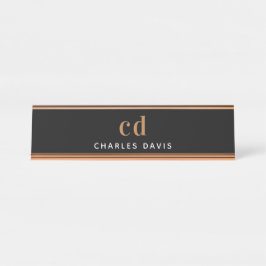 Placa De Nombre Iniciales de monograma de oro negro minimalista mo