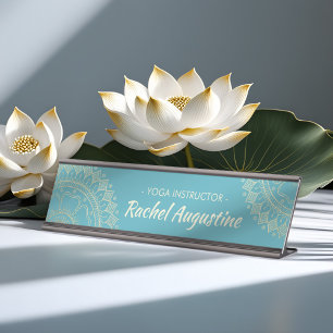 Placa De Nombre Instructor de Meditación de Yoga Oro Azul Verde Ma