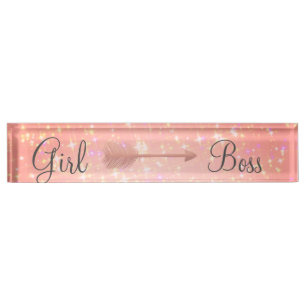 Placa De Nombre "Jefe Chica rosado Shimmery