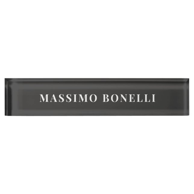 Placa De Nombre Jet Black & White Minimalist Plain Modern (Anverso)