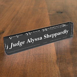 Placa De Nombre Juez Blanco Y Negro Acrílico