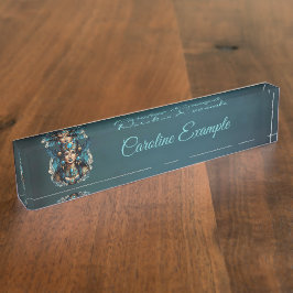 Placa De Nombre La diosa egipcia Isis en colores azules.