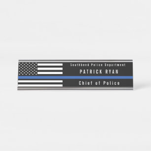Placa De Nombre La policía enrarece la bandera americana de Blue