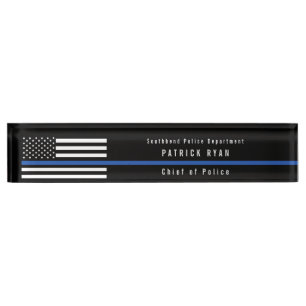 Placa De Nombre La policía enrarece la bandera americana de Blue