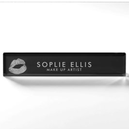 Placa De Nombre Labios Brillo Plateado Maquillaje Nombre Personali
