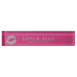 Placa De Nombre Labios de brillo plateado con nombre personalizado