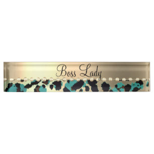 Placa De Nombre Lady del jefe del Leopardo Glam