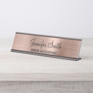 Placa De Nombre Lámina de Rosa Dorado Falso Femenina