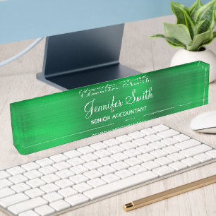 Placa De Nombre Lámina Falsa Verde Brillante con Título del Puesto