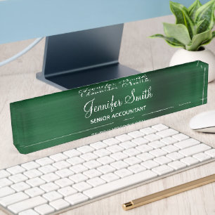 Placa De Nombre Lámina Falsa Verde Oscuro con Título del Puesto