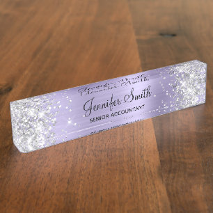 Placa De Nombre Lámina plateada brillante lavanda pálido