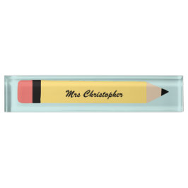 Placa De Nombre Lápiz amarillo personalizado para maestro 