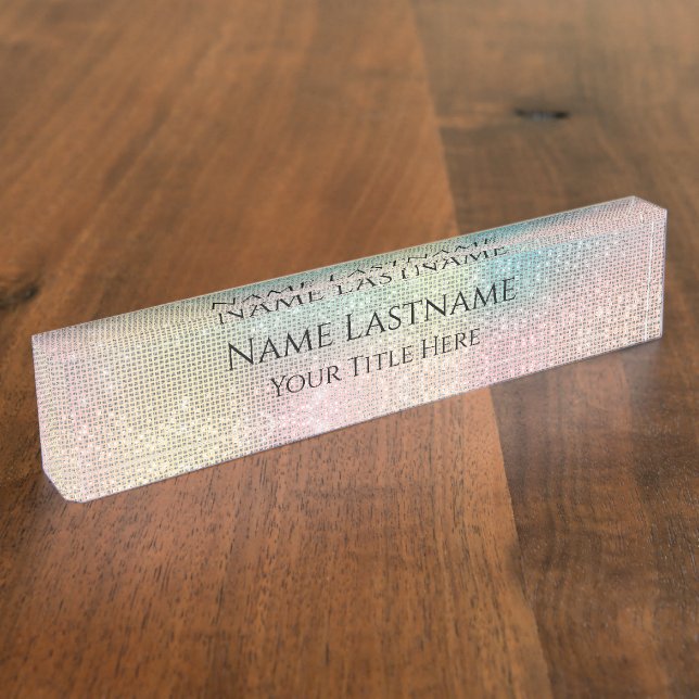 Placa De Nombre Lash Salon Makeup Artista Holograph Pastels (Lateral)