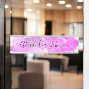 Placa De Nombre Lavar el Relieve metalizado morado y rosa