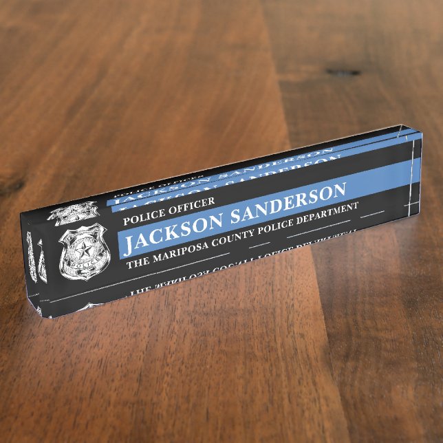 Placa De Nombre Law Enforcement Thin Blue Line Police Department (Lateral)