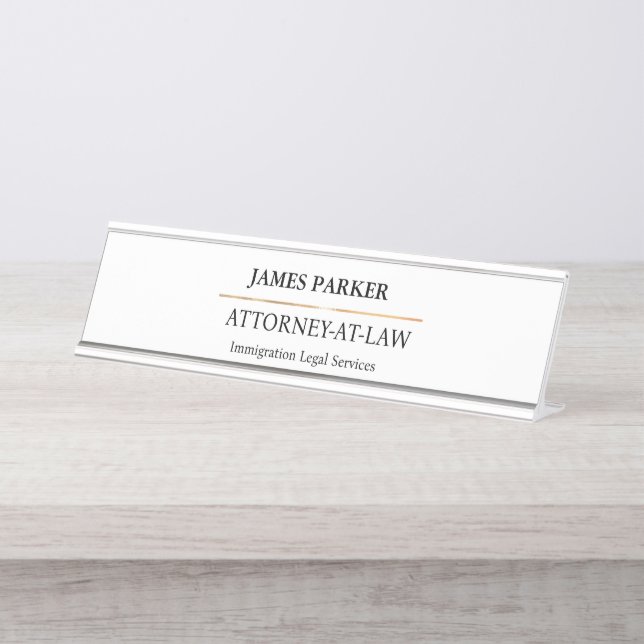 Placa De Nombre Lawyer Attorney At Law Classy White (Anverso)