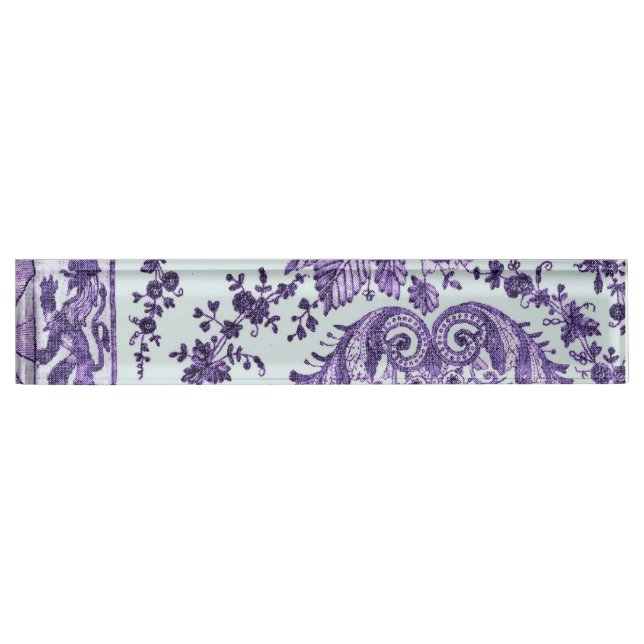 Placa De Nombre Lazo morado floral (Anverso)