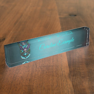 Placa De Nombre Lechuza con elementos mágicos.
