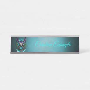 Placa De Nombre Lechuza con elementos mágicos.