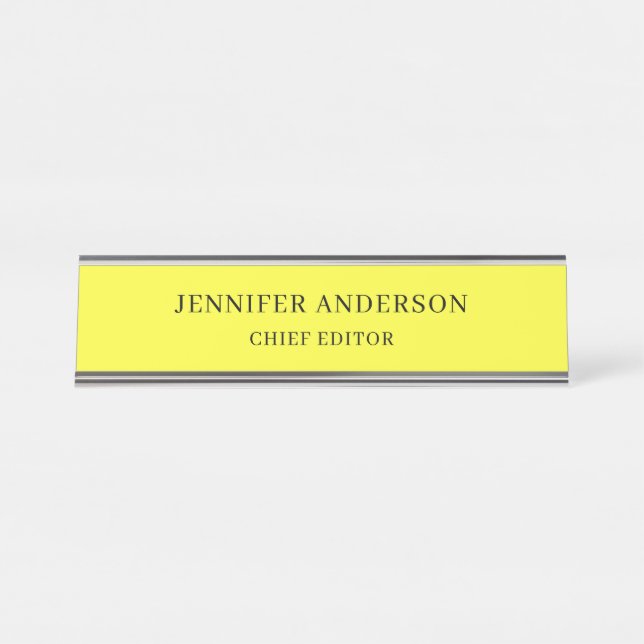 Placa De Nombre Lemon Yellow Professional Modern Plain Minimalist (Anverso)