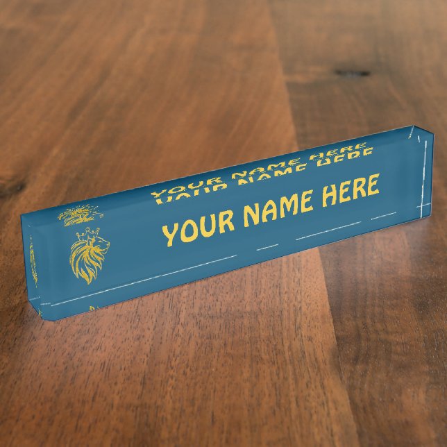 Placa De Nombre León con corona - Estilo de oro 2 (Lateral)