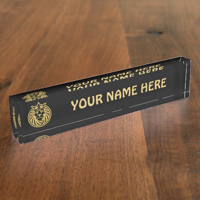 Placa De Nombre León con corona - Estilo de oro 4 (Lateral)