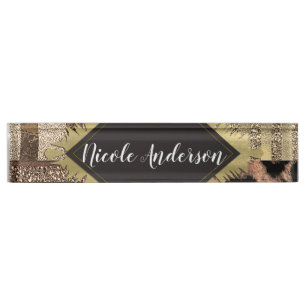 Placa De Nombre Leona Safari Chic Jungla Glam Moderna Tendencia