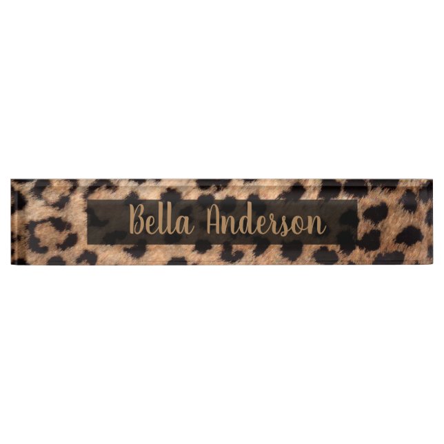 Placa De Nombre Leopard Cheetah Animal Print Glam Modern Trendy (Anverso)