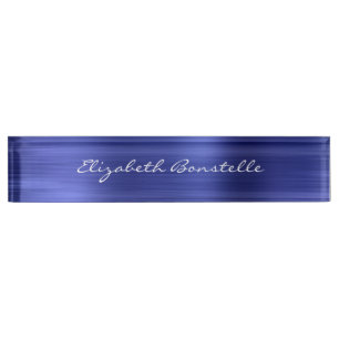 Placa De Nombre Letra manuscrita de lámina de metal cepillado azul