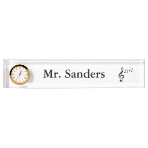 Placa De Nombre "Letrero personalizado w/Clock de las notas de la
