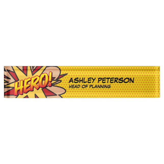 Placa De Nombre Libro de Cómic Retro Divertido HERO (Anverso)