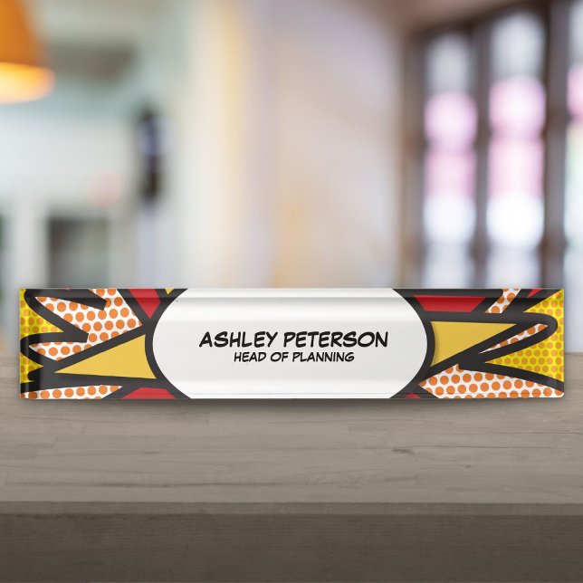 Placa De Nombre Libro de Cómics Retro Divertido (Fun Retro Comic Book Desk Name Plate)