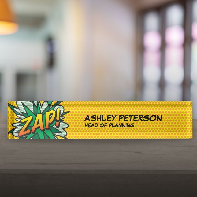 Placa De Nombre Libro de Cómics Retro Divertido ZAP (ZAP Fun Retro Comic Book Desk Name Plate)