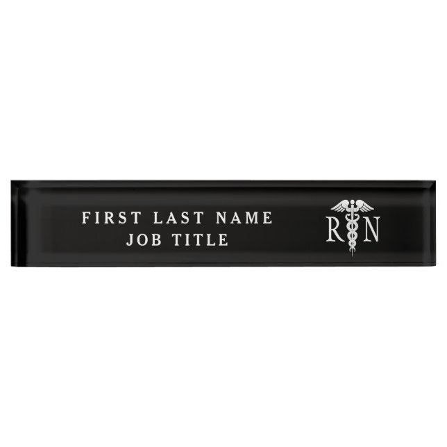 Placa De Nombre Licenciado en medicina para enfermeras Black White (Anverso)