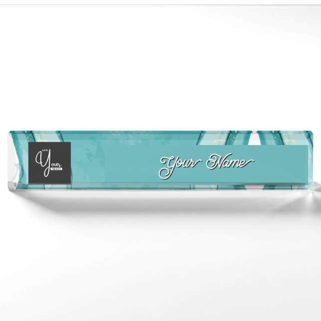 Placa De Nombre Light Blue Marble Elegant Modern Pattern (Anverso)