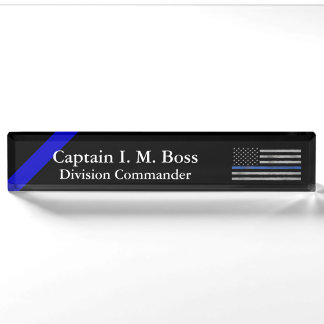 Placa De Nombre Línea Azul Delgada - Bandera Desgastada y Rasgada