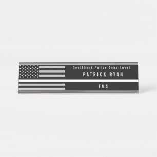 Placa De Nombre Línea blanca fina bandera americana del ccsme con