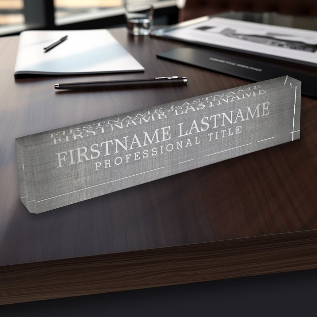 Placa De Nombre Lino gris - Nombre básico y título profesional (Personalized Name Plate - Custom Logo Executive Desk Plate with Name and Professional Title)