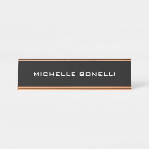 Placa De Nombre Llanura Minimalista negra moderna